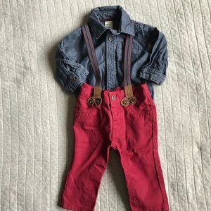 Baby Boy 2 Piece Long Sleeve Dress Pants Suspender
